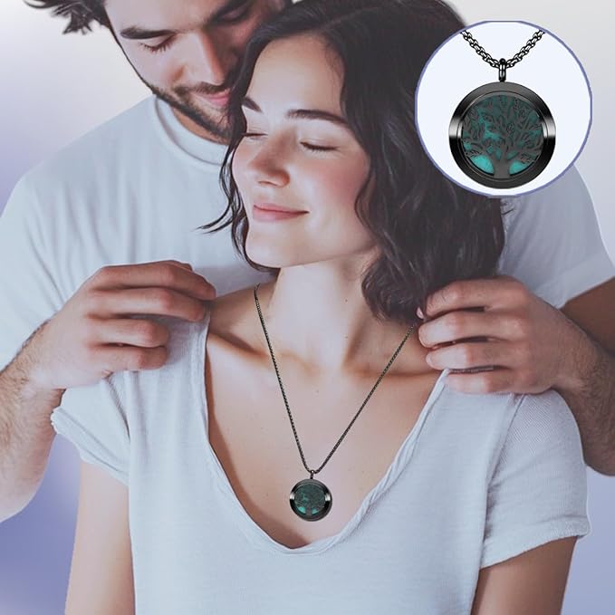 Aromatherapy Diffuser Necklace-Tree of Life Essential Oil Necklace,Aromatherapy Diffuser Pendant for Men and Women,Portable,Suitable for Yoga,Meditation,Travel,Stress Relief Gift(Black 30mm)