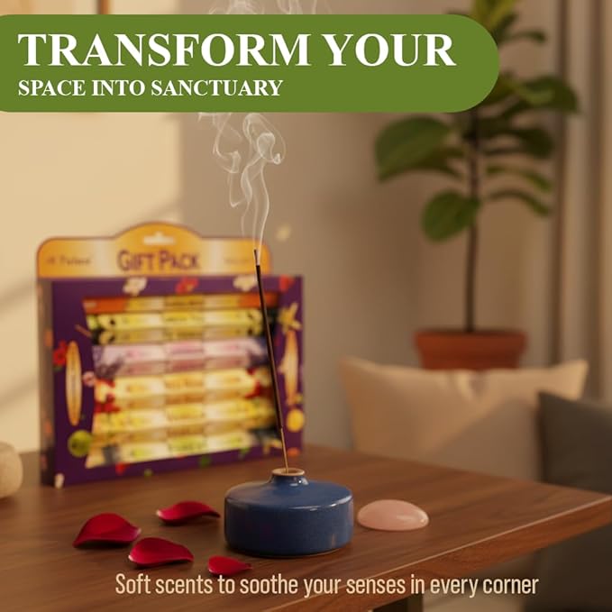 Tulasi Incense Sticks with Natural Oils Set of 6 Fragrances (120 Sticks) Hand Rolled Incense Sticks, Calming Home Aromatherapy, Meditation, Relaxing, Mixed Scents with Natural Oils, Thanks Giving