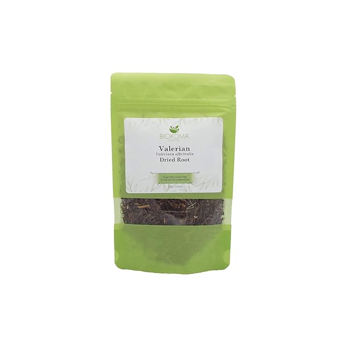Biokoma Pure and Organic Valerian Dried Root 100g (3.55 oz) in Resealable Moisture Proof Pouch, USDA Certified Organic - Herbal Tea, No Additives, No Preservatives, No GMO, Kosher