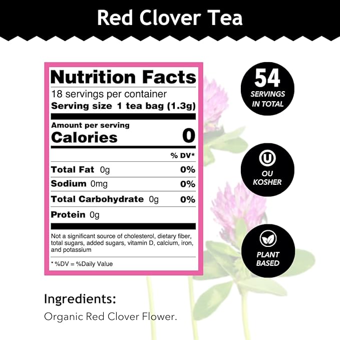 Buddha Teas - Red Clover Flower Tea - Organic Herbal Tea - For Women’s Health - Balance & Boost - Caffeine Free - 100% Kosher & Non-GMO - 18 Tea Bags (Pack of 3)