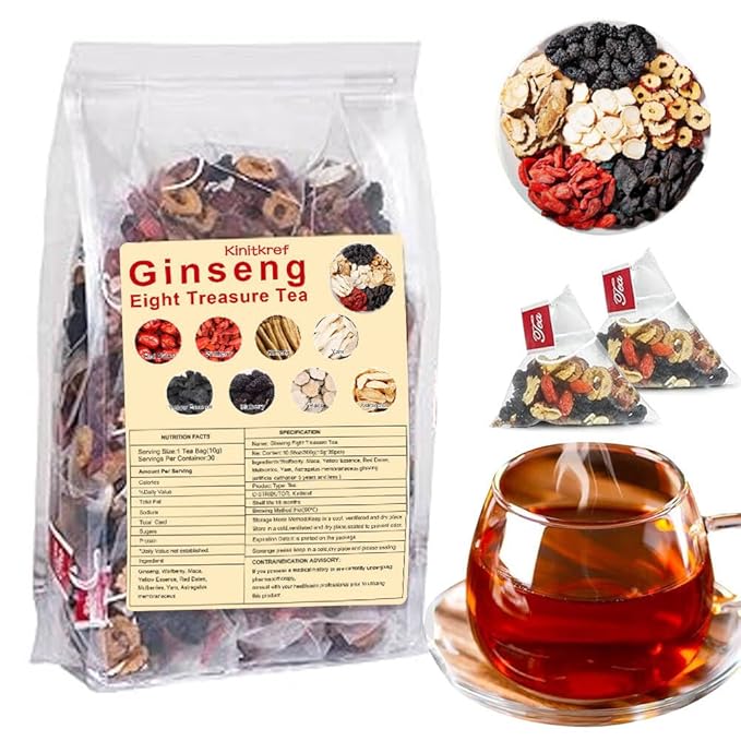 2025 New Ginseng Eight Treasure Herbal Tea,Red Date Wolfberry Mulberry Goji Health Tea Bags for Women & Men,30 Bags