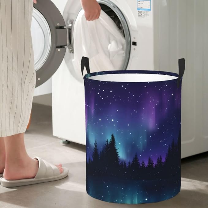 Laundry Basket Starry Night Collapsible Large Capacity,Dirty Clothes Basket Durable Lightweight Hamper With Handles Ideal For Clothes,Toys Home Organization size19.6"L x 15.7"W,63L