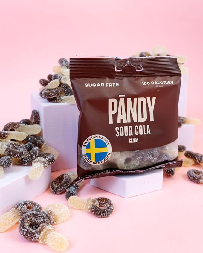 Pandy Swedish Candy Sugar Free Candy Sour Cola 14 Bags - Swedish Candy Mix - Keto Gummy Candy - Diet Candy Healthy Snacks Low Calories Sour Sweets Cola Flavour 14 x 1.8oz