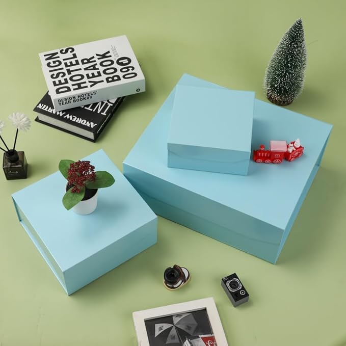 1 Pcs 6x6x3 Inch Blue Magnetic Gift Box Small Magnetic Box with Crinkle Paper Blue Small Gift Box with Shredded Paper Luxury Gift Boxes with Lids for Presents