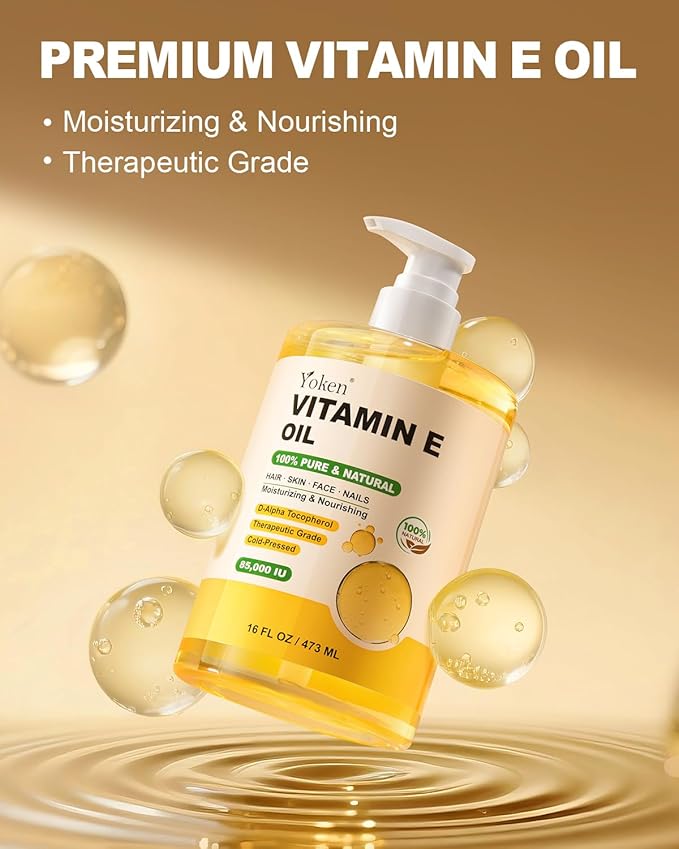 Vitamin E Oil 16 Fl Oz Organic Vitamin E Oil for Skin 85,000 IU Bulk Vitamine oils for Scars Hair,Face,Nail,Cold Pressed Hexane Free Formula Liquid Perfect Scalp Care Bath and Body oils