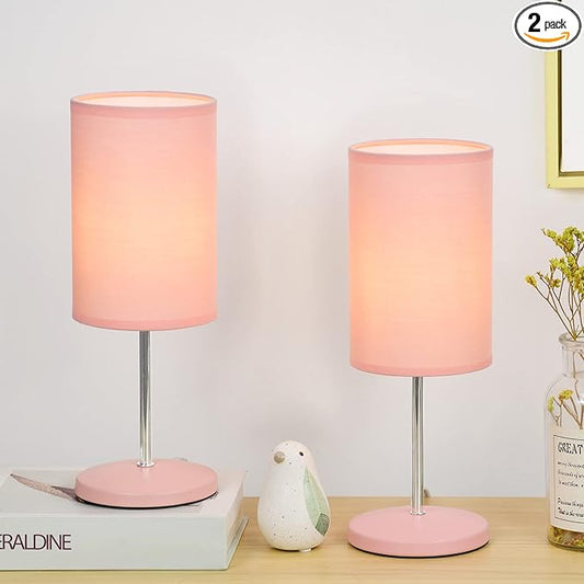 Lampwell Alee Small Modern Pink Table Lamp Set of 2, 4.33H12.21IN, Bedside & Living Room, Bulb Excluded