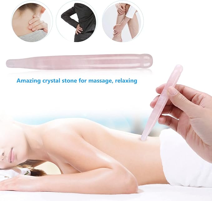 ZJchao Massage Stone Wand Massage Stick, Jade Massage Crystal Wand Gua Sha Scraping Massage Tools Guasha Beauty Tool for Skin Rejuvenation Jade Stone Massage Wand ()