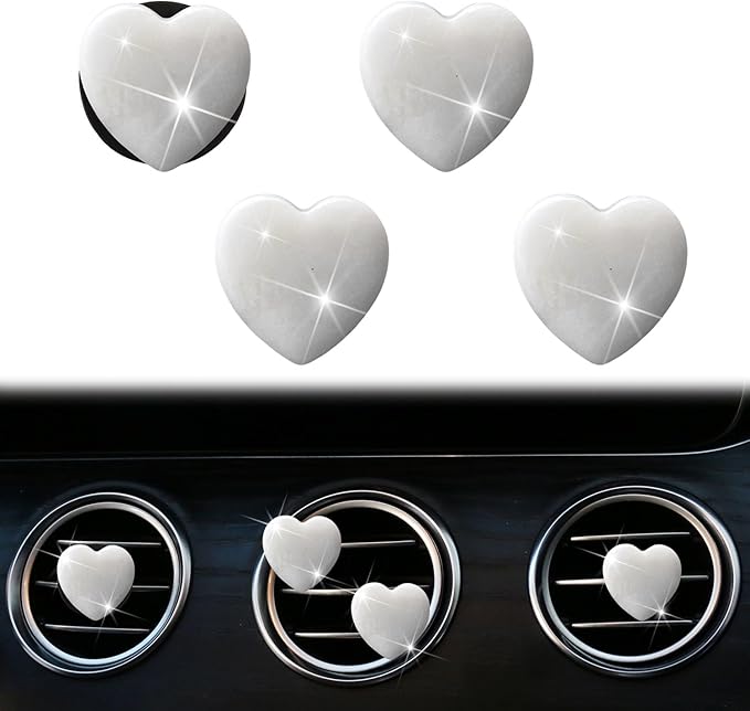 4 Pcs Heart Air Vent Clips, Cute Heart Car Air Fresheners Vents Clips Funny Car Diffuser Vent Clips Car Interior Decor Charm Cute Car Accessories Car Decoration for Women (White)