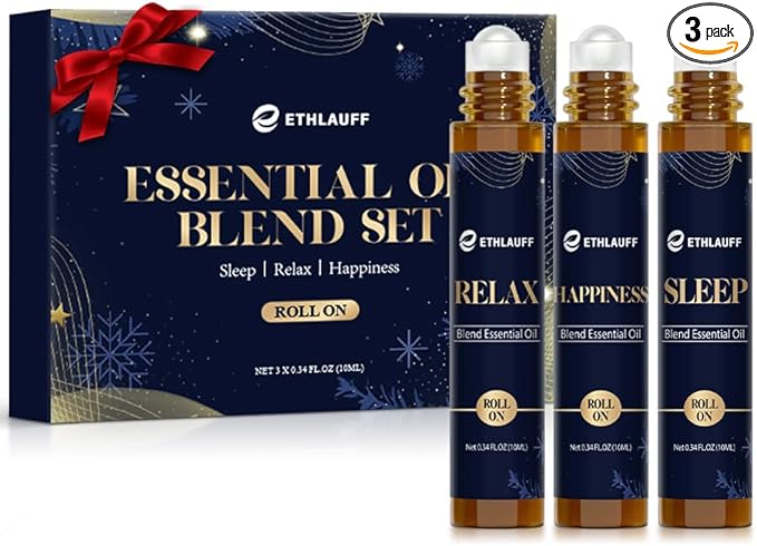 Essential Oil Roller Set, (Sleep, Relax, Happiness) Aromatherapy Roll On for Body Skin Care, Home - Natural Aromatherapy Gift, Relaxtion Gift, Stress Relief Gift for Women and Men