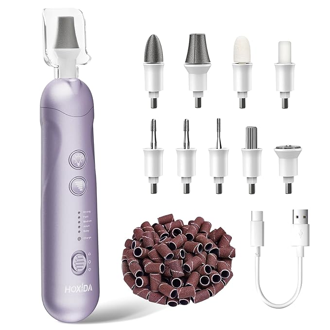 Professional Manicure Pedicure Kit, Cordless Electric Nail File Set, Rechargeable Pedicure Tools for feet, 5 Speeds Hand Foot Care Nail Drill for Thick Nail Toenail Cuticle Women Men Baby Pets-Purple