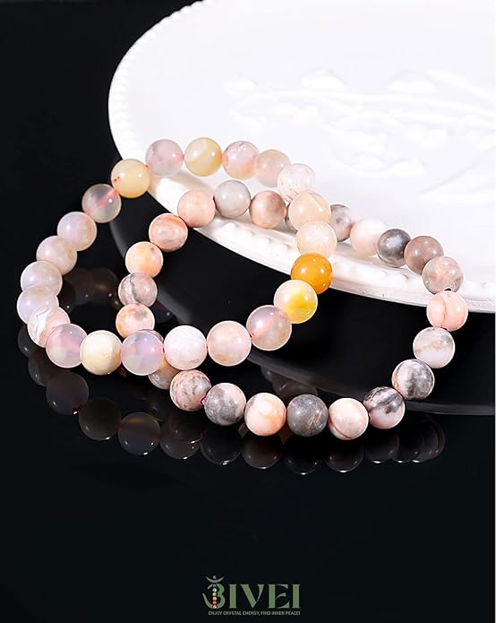 Bivei Natural Gemstone Semi Precious Healing Crystals Handmade Stretchy Round Beads Bracelet, Enhance Positive Energy
