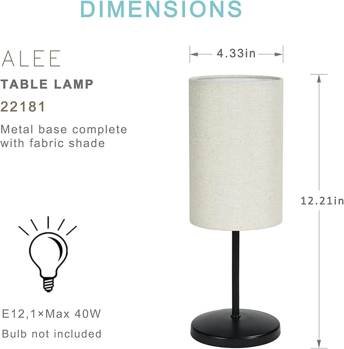 Lampwell Alee Small Table Lamp for Living Room,Set of 2,Modern Kids Night Table Lamp,Φ4.33×H12.21IN,Bulb Excluded,Black