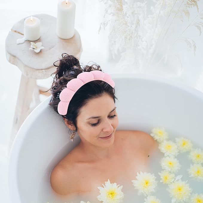 WHAVEL 3 Pack Spa Headband Skincare Headbands, Makeup Headband Sponge Terry Cloth Headbands Face Wash Headband Puffy Hair Band for Washing Face Women Girls (Pink, Hot pink, Black)