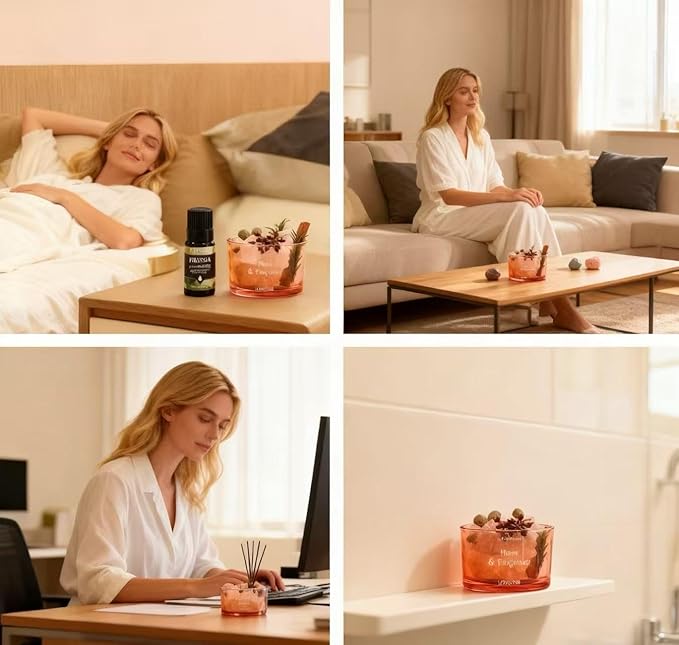 Stone Essential Oil Diffuser Set | Non Electric, Cordless & Waterless Passive Aromatherapy Diffuser with Creative Cup & Mini Plant | for Home, Office Desk, Meditation & Relaxation in Pink