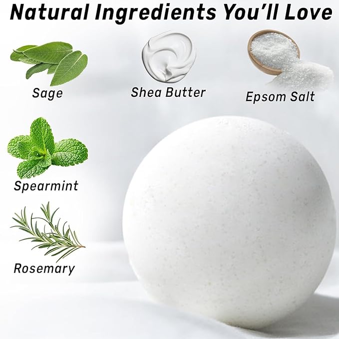 Sage Bath Bombs Spiritual Bath Energy Clearing Protection Shielding Smokeless Smudging Sage Rosemary and Spearmint Relaxation Stress Relief Spa Gift