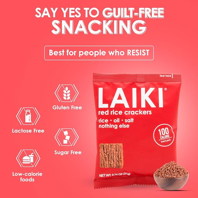 Gluten Free Rice Crackers - Red | Low Sodium Healthy Snack | Vegan SEED-OIL FREE Snack | NON-GMO | GF Snack for Adults | Diabetic Friendly | Gluten Free Variety Pack | Clean & Vegan | Party Snack | Pack of 12