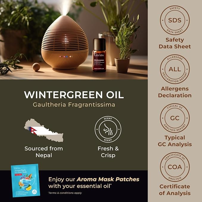 Gya Labs Wintergreen Essential Oil - 0.34 Fl Oz - for Hair, Skin, Diffuser, Aromatherapy & DIY Candle Making Scent