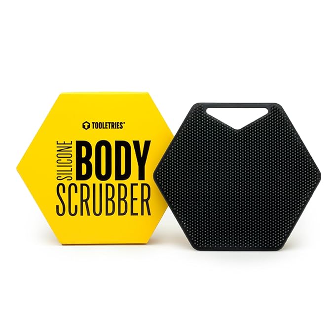 TOOLETRIES Body Scrubber - Exfoliates & Deep Cleans - Silicone Shower & Bathroom Accessory with Bespoke Bristles and Ergonomic Handles - Charcoal
