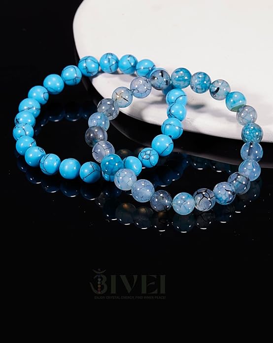 Bivei Natural Gemstone Semi Precious Healing Crystals Handmade Stretchy Round Beads Bracelet, Enhance Positive Energy