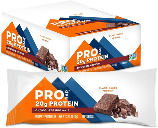 PROBAR - PROTEIN Bar, Chocolate Brownie, Non-GMO, Gluten-Free, Healthy, Plant-Based, Whole-Food Ingredients, Natural Energy (12 Count)
