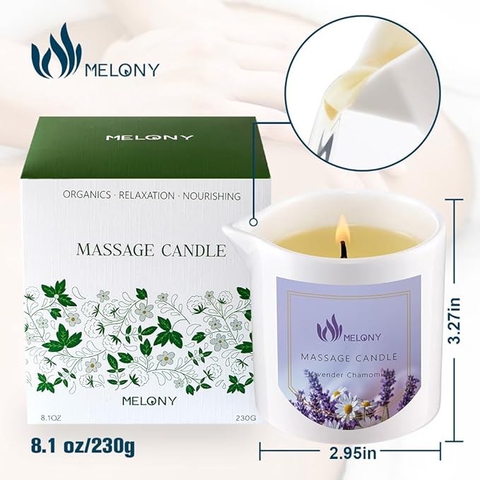 MELONY Luxury Massage Candle - Moisturising, Body Oil Candles for Muscle Relaxation, 8.1OZ (Lavender Chamomile)