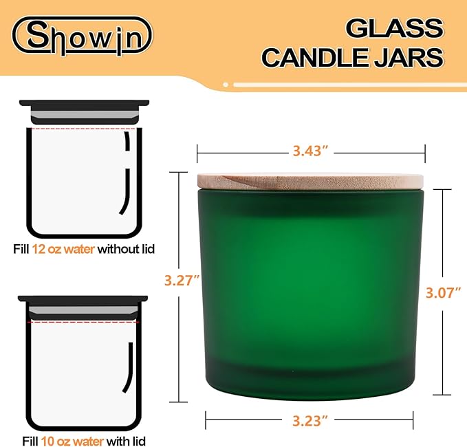 12 OZ Thick Candle Jars for Making Candles 12 Pcs, Empty Jars with Wood Lids for Spice Jars, Sample Container, Frosted Green