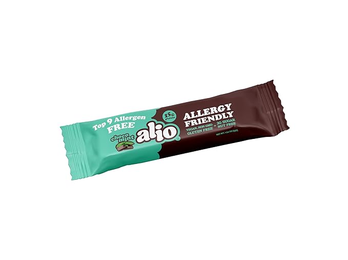 Alio Protein Bars - Choco Mint (12 Bars) – Free From The Top 9 Food Allergens, High Protein, Low-Calorie, Vegan, Gluten-Free, Nut-Free, Non-GMO, Plant-Based, Seed Oil Free, Delicious & Healthy Snack