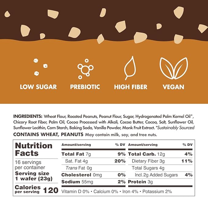 Rip Van Keto Wafer Cookies - Healthy Snacks - Non GMO Snack - Keto Snacks - Low Carb, Low Sugar (2g), Low Calorie and Vegan Snack - 16 Count (Dark Chocolate Peanut Butter)