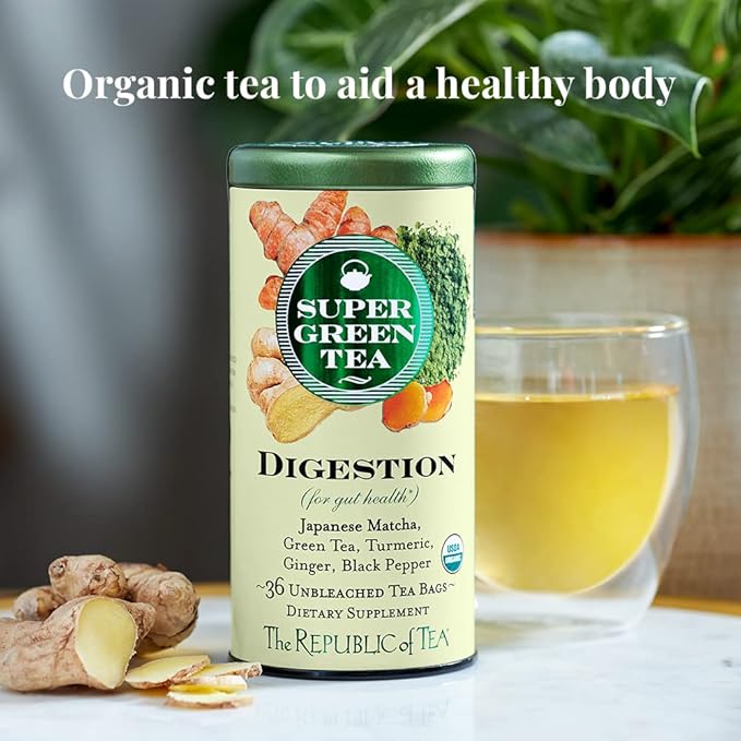 The Republic of Tea - Organic Digestion SuperGreen Tea Refill Bag, 36 Tea Bags, Naturally Caffeinated Japanese Matcha and Green Tea