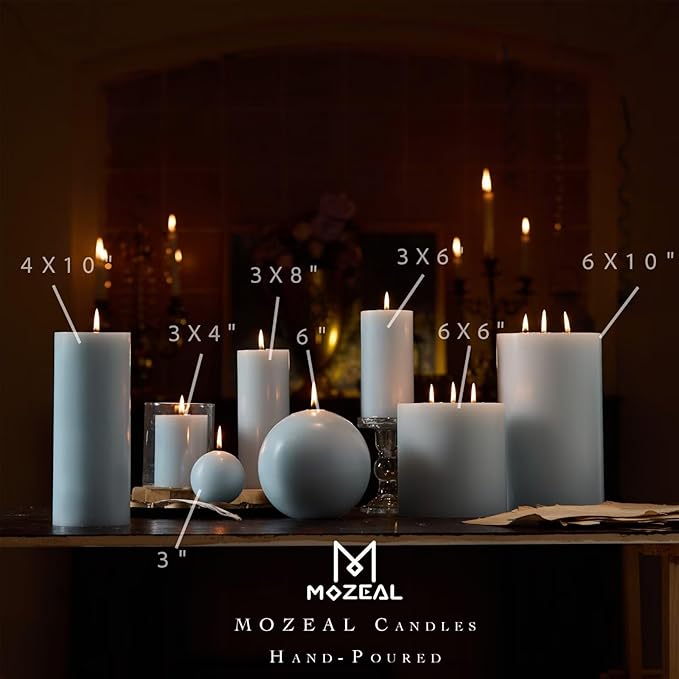 MOZEAL 3" x 8" Hand-Poured Unscented Large Candle, Smokeless Rustic Pillar Candle Set of 2, Slow Burn, No Drip, Approx 150 Hours Burning, Baby Shower and Home Decorative, Tall Baby Blue Candle