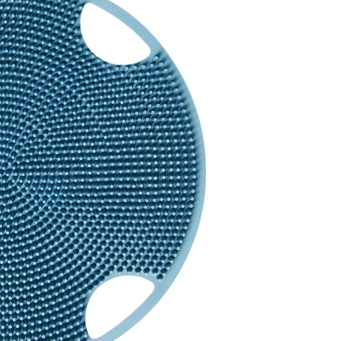 Boie USA Flat Body Scrubber - Soft Silicone-Like Exfoliating Shower Scrubber & Body Cleansing Brush - Stick-to-Wall Loofah Replacement - Antimicrobial Exfoliator for All Skin Types (Blue)