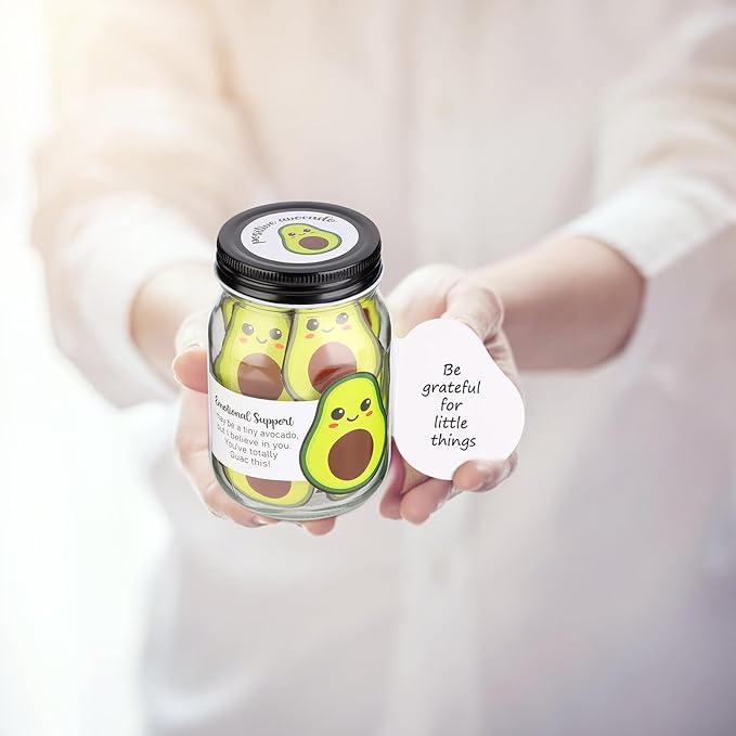60 PCS Positive Avocado Cards Jar, Emotional Support Jar, Avocado Affirmation Cards, Inspirational Gifts for Women, Cheer Up Gifts, Unique Positive Gift for Women, Teen Girl