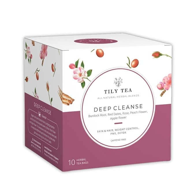 Tily Tea Deep Cleanse Herbal Tea - Natural Detox Tea for Gut Health - Caffeine Free - 10 Plastic-Free Tea Bags
