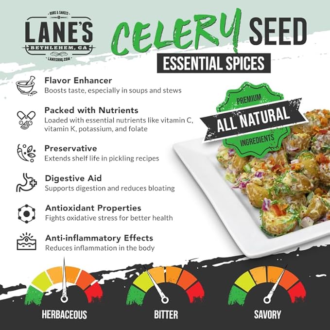 Lane's Celery Seed Seasoning, All-Natural Celery Seed Spice For a Healthier Dishes to Accommodate Meats, Veggies, Seafood, Made in USA, 8 oz (226g)
