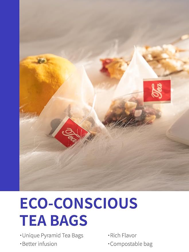 TeeLux Blueberry Hibiscus Tea Bags, 5g/bag, Hibiscus with Cranberry, Blueberry, Peach, Apple, Hibiscus, Hawthorn, Caffeine Free, Light Sweet & Tarty Taste, 30 Count