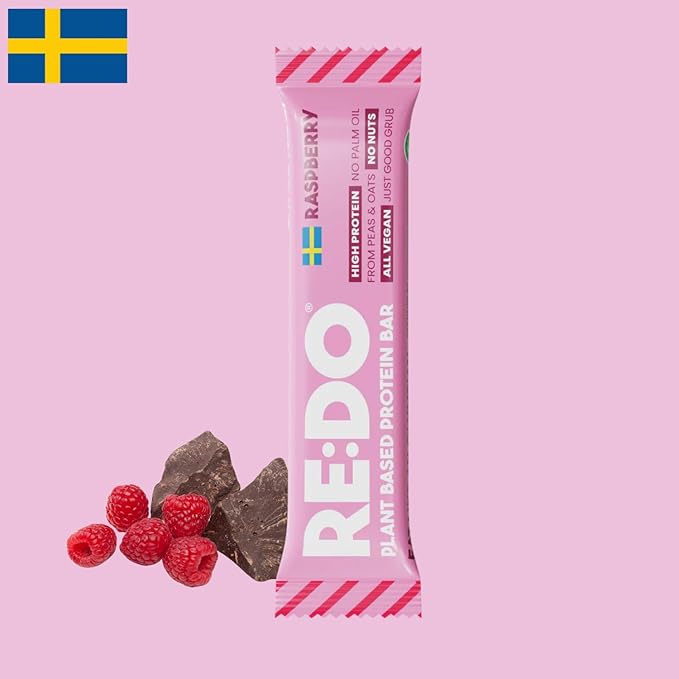 Re:Do Plant-Based Raspberry Protein Bars (9 Bars) 12g Vegan Protein, Dairy & Nut Free, No Palm Oil