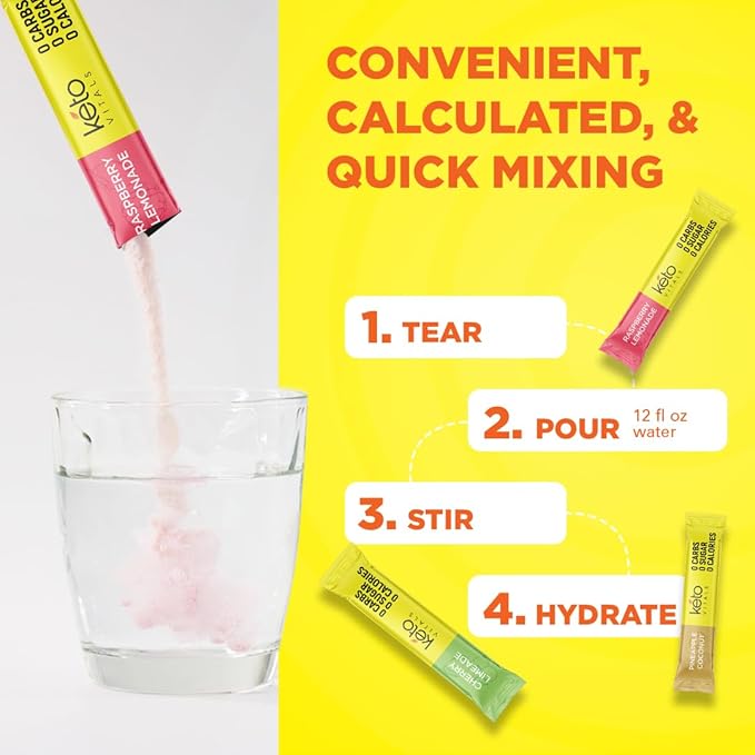 Keto Vitals Tropical Keto Electrolytes Powder No Sugar - Electrolytes with Potassium, Magnesium, Sodium, & Calcium - Sugar Free Electrolyte Powder Packets Drink Mix & Hydration Powder, 30 Servings