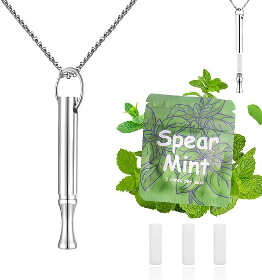 Breathing Necklace to Quit Smoking and Vaping with Refillable Mint Pods Stop Smoking Aids Fidget Necklace for Anxiety Relief Smokeless Inhaler for Adults