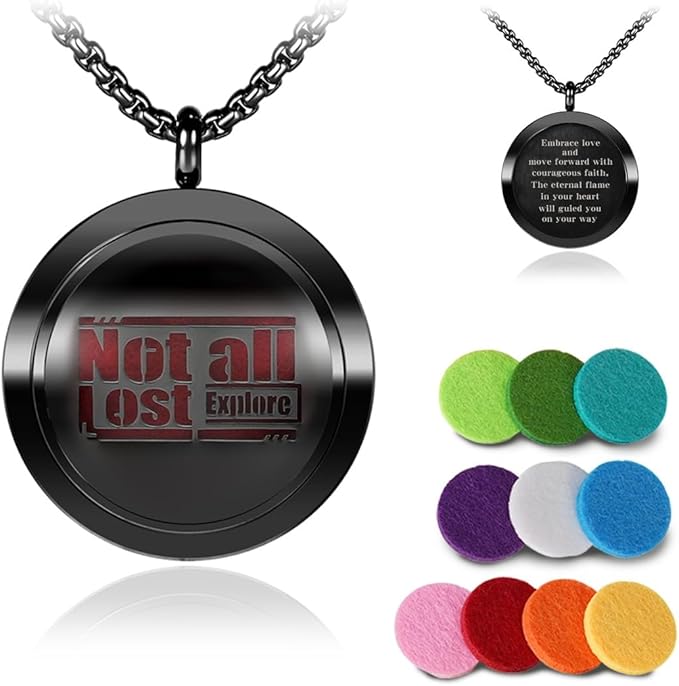 Aromatherapy Diffuser Necklace-Alphabet Essential Oil Necklace,Aromatherapy Diffuser Pendant for Men and Women,Portable,Suitable for Yoga,Meditation,Travel,Stress Relief Gift(Black 30mm)