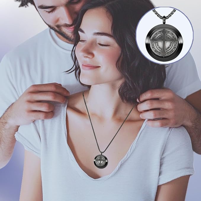 Aromatherapy Diffuser Necklace-Cross Essential Oil Necklace,Aromatherapy Diffuser Pendant for Men and Women,Portable,Suitable for Yoga,Meditation,Travel,Stress Relief Gift(Black 30mm)