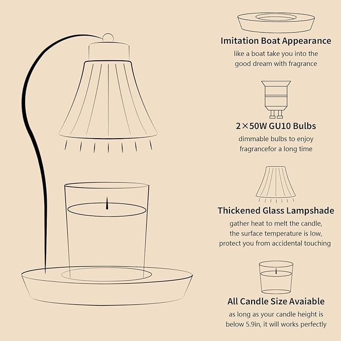 Dimmable Candle Warmer Lamp, Gifts for Women,Electric Candle Melter Melting Wax Fits Small & Large Candle Jar, Scented Candle Holder Vintage Wax Melt Warmer with 2 Bulbs