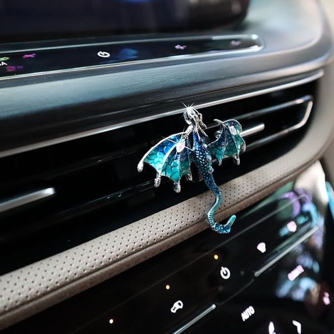 Bling Wyvern Car Air Freshener Vent Clips,2pcs Alloy Blue Enamel Dragon Vent Clips Car Accessories,Refillable Car Diffuser with Felt Mads,Coffee Fragrance Tablets