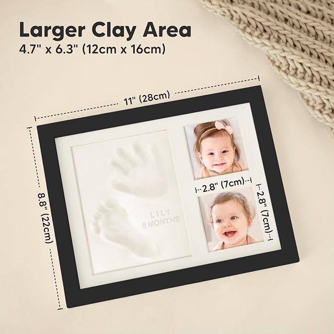 Baby Hand and Footprint Kit - Quick Dry Clay Baby Footprint Kit, Newborn Keepsake, Nursery Picture Frame for Boys, Girls, Personalized Gifts for Shower & Registry, New Mom Gift (Onyx Black)