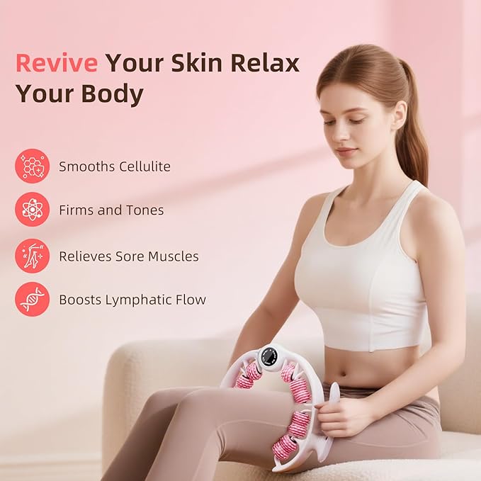 Cellulite Massage Roller for Legs, Anti Cellulite Massage Tool with Detachable, Fats Remover for Legs, Thighs, Butt, Fascia Massage Tool for Lymphatic Drainage & Deep Tissue Pain Relief (Pink)