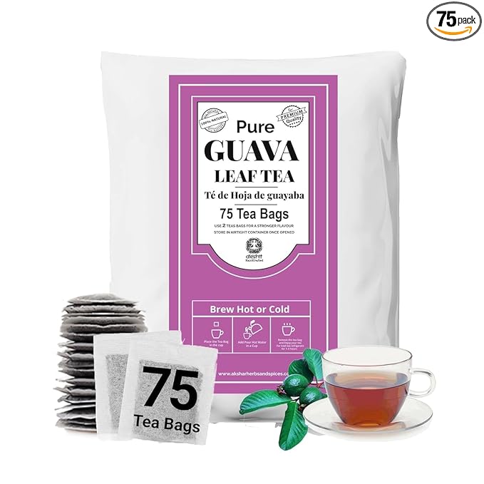 Akshit Guava Leaf Tea, 75 Tea Bags, 100% Natural Guava Leaves (Hojas De Guayaba), HerbalTea, Sugar Free, Caffeine Free, Non GMO, No Additives.