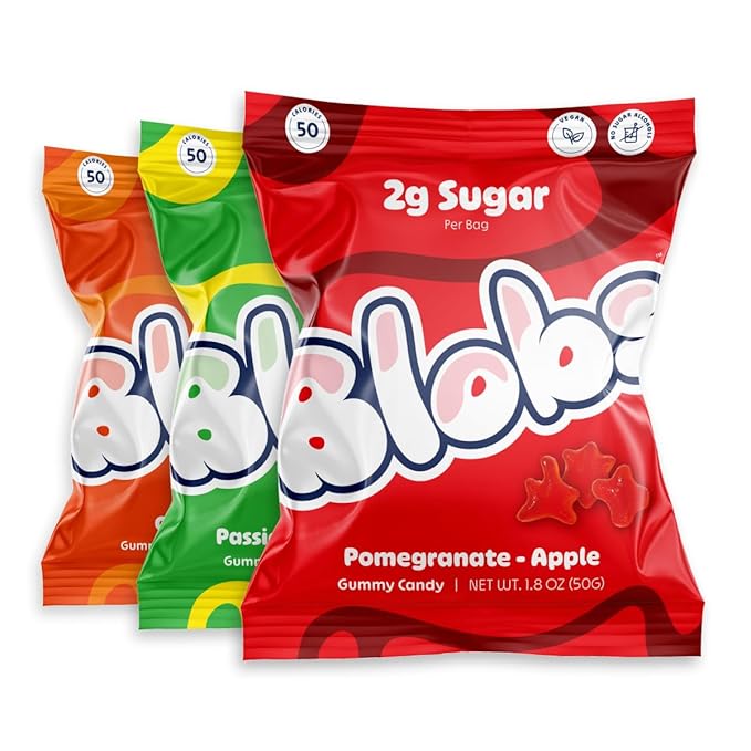 Blobs Gummy Candy - 2g Sugar Healthy Gummies - Low Net Carb & Low Calorie - No Sugar Alcohols, Vegan, Gluten Free, No Dyes - Variety Snack Pack for Kids & Adults (Pack of 6)