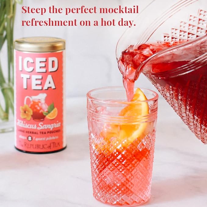 The Republic of Tea – Hibiscus Sangria Iced Herbal Tea, 8 Large Quart-Sized Iced Tea Pouches, Naturally Caffeine Free
