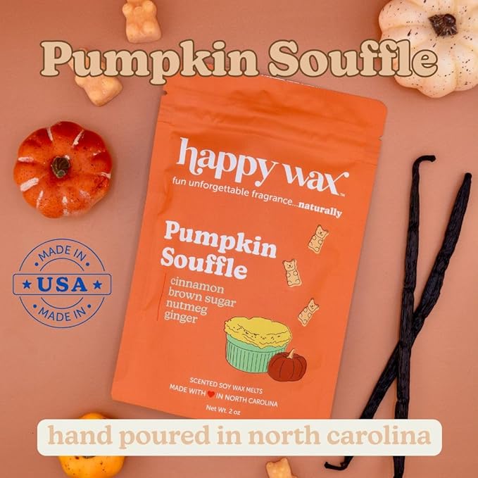 Happy Wax Classic Pumpkin Collection Scented Natural Soy Wax Melts – 6 Total Oz. Collection Includes Pumpkin Spice Latte, Pumpkin Souffle, and Pumpkin Almond Biscotti