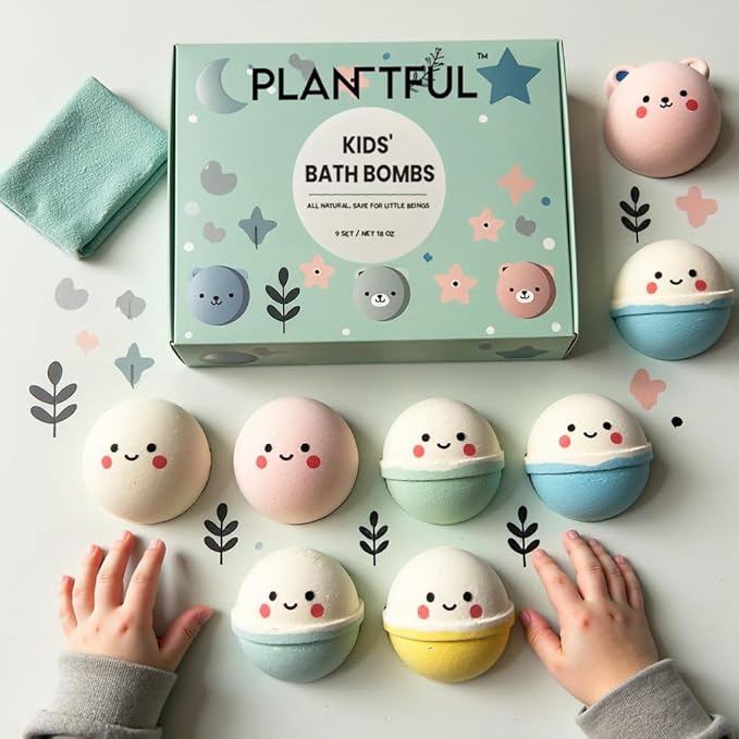Plantful™ Natural Bath Bomb for Kids, Non-Toxic, Bubble podz, Fluffy Foam soap, Holiday Gifts, Bubble Bath Fizzy for Girls Boys, 9 Pack, Toddler, Pure Essential Oil
