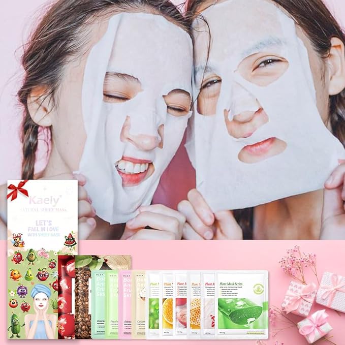 Kaely 12 Pack Variety Face Masks for Kids, Kids Face Mask Spa Day Kit Supplies, Spa Party Favors for Teens Girls Women, Sheet Facial Mask Skincare Gifts Set, Hydrating Nourish for All Skin Types, 01